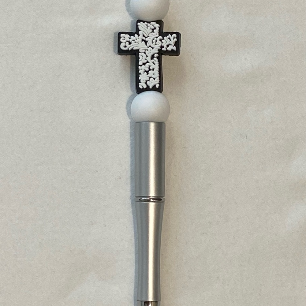 Elegant Silver and White Cross Pen